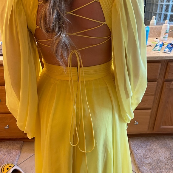 Jovani size 2 bright yellow altered in length to fit 5’2 plus 6 inch heels - Picture 2 of 2